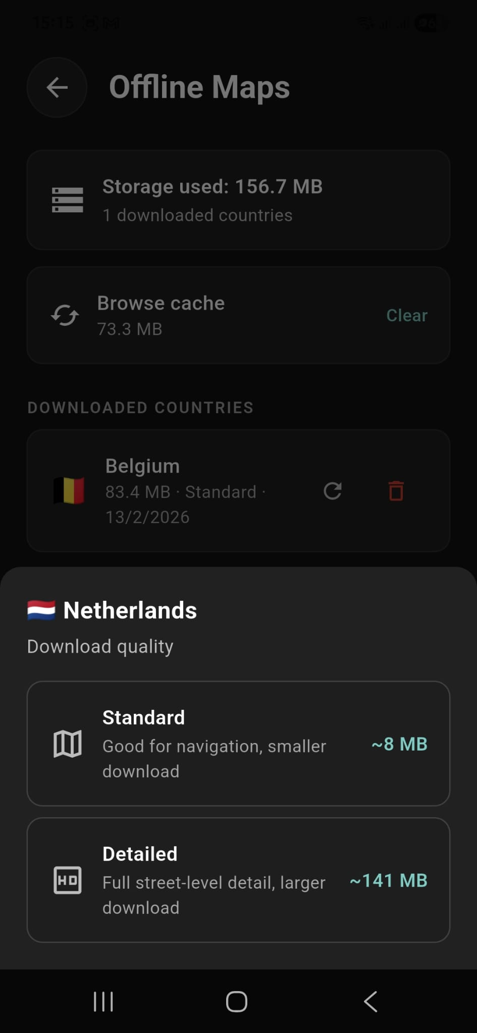 Offline maps download interface for remote areas